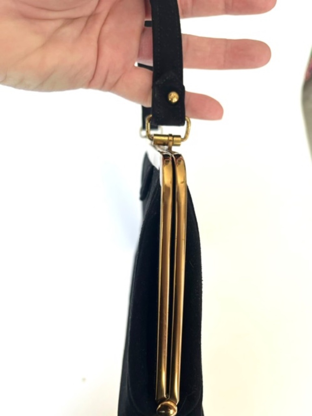 Vintage Black Suede Handbag with Glass Diamond shape closure - Picture 7 of 7